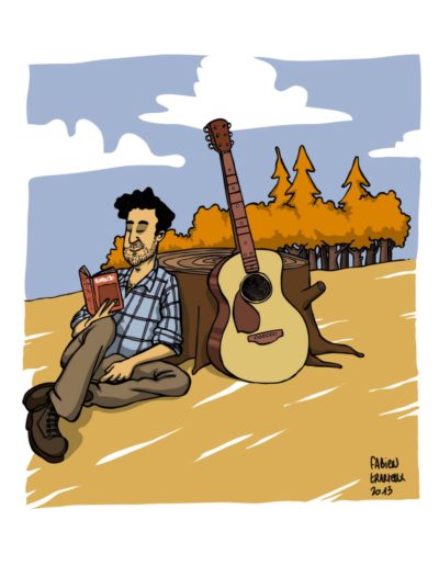 Musicien en phase créative Encre sur papier Couleurs numériques Fabien Trarieux 2013