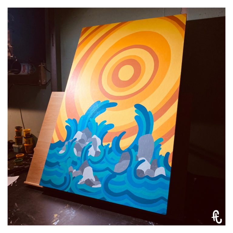 photo des fonds terminés pour le tableau ciel dégagé, mer agitée