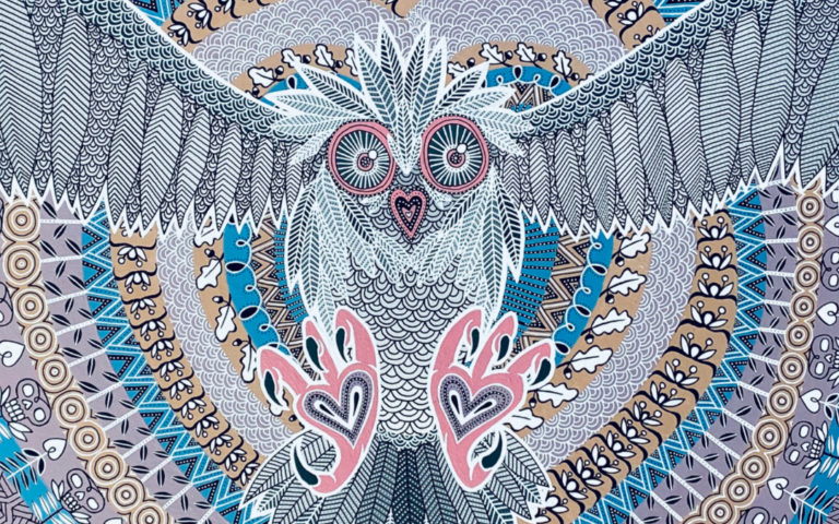 tableau acrylique au titre : chouette post-covid par fabien trarieux