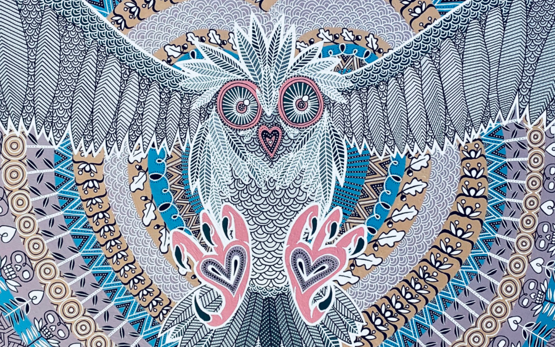 tableau acrylique au titre : chouette post-covid par fabien trarieux