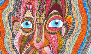 détails du tableau de fabien trarieux, art dégénéré, acrylique sur papier, réalisé en 2018