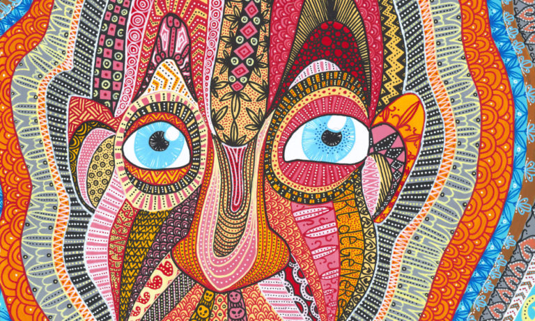 détails du tableau de fabien trarieux, art dégénéré, acrylique sur papier, réalisé en 2018