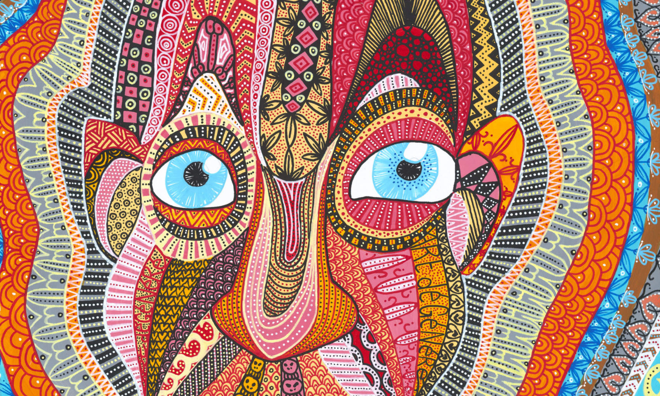 détails du tableau de fabien trarieux, art dégénéré, acrylique sur papier, réalisé en 2018